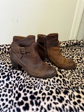 Women's Brown Leather Ankle Boots with Buckle Detail